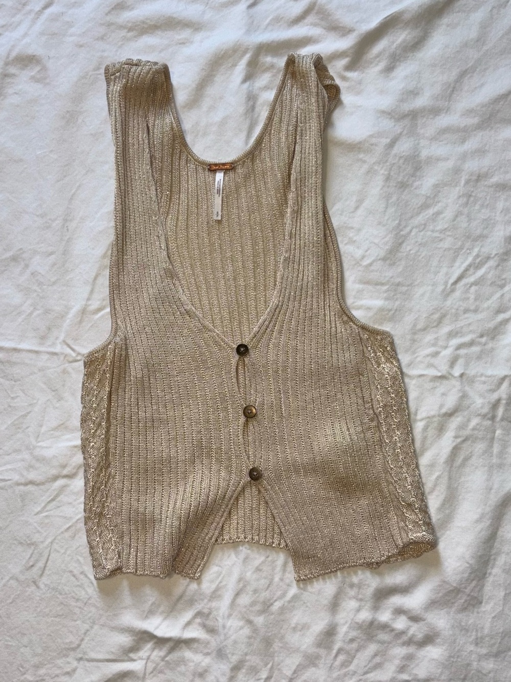 Free People Cream Knit Button-Front Tank